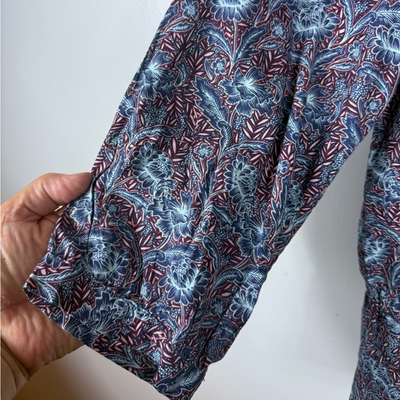 Banana Republic Womens Blouse Floral‎ Blue Button Front Tie Waist Size Large - Picture 5 of 7